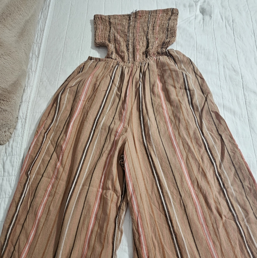 Striped Jumpsuit with Smocked Bodice